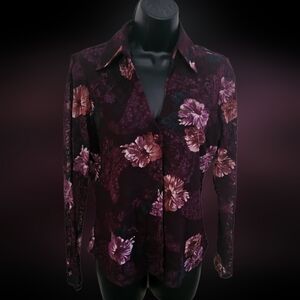 INC Floral lace button-up blouse